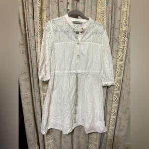 Marella White Eyelet Lace Dress US 12 | Empire Waist Button Front Italy EUC